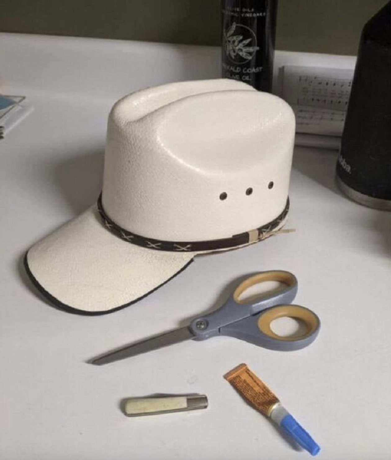 cowboy hat cut to baseball cap